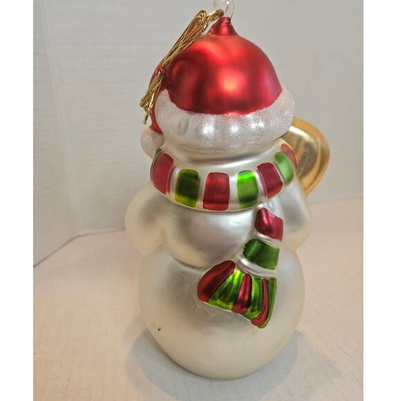 Large Glass Hand painted Snowman Christmas Ornament Glossy Sparkly Finish 9"x6" - Picture 3 of 8